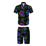 420 Skull Leaf Black Shirt and Short Set, Pack of 5 Sizes Sets, 1-M, 1-L, 1-XL, 1-XXL, 1-XXXL