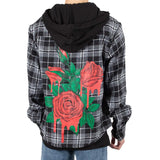 5 Pieces Pack of Black/Grey - Drippin Rose Flannel Shirt Hoddie 1S-1M-2L-1XL